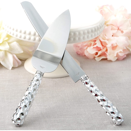 Classier Hammered Dimple Stainless Steel Wedding Cake Knife and Server Set Reception New
