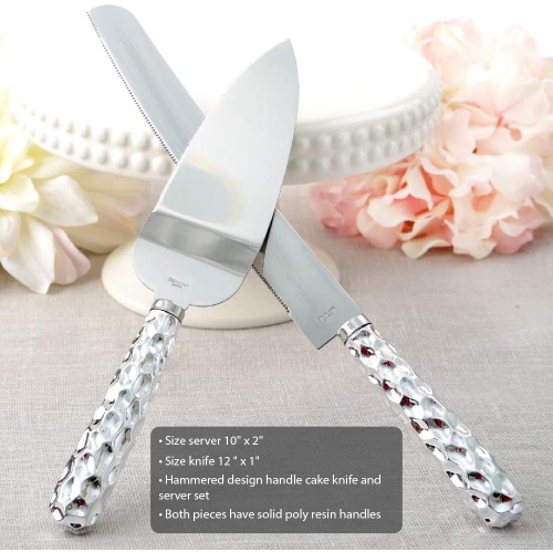 Classier Hammered Dimple Stainless Steel Wedding Cake Knife and Server Set Reception New