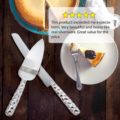 Classier Hammered Dimple Stainless Steel Wedding Cake Knife and Server Set Reception New