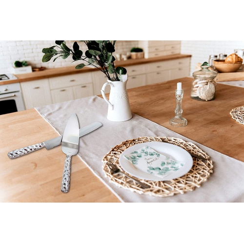 Classier Hammered Dimple Stainless Steel Wedding Cake Knife and Server Set Reception New