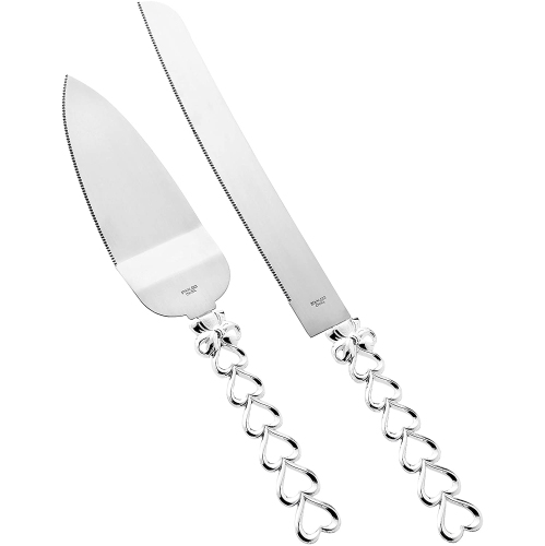 CLASSIER  Fashoncraft 2559 Heart to Heart Collection Metal Cake Server And Knife Set – Party Favor In Silver