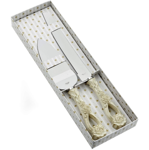 CLASSIER  Fashioncraft Vintage Rose Design Wedding Knife And Cake Server Set, Ivory, 2554 (Ivory)