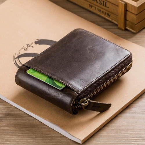 Classier BULLCAPTAIN Genuine Leather RFID Wallet for Men Large Capacity ID Window Card Case with Zip Coin Pocket QB-231