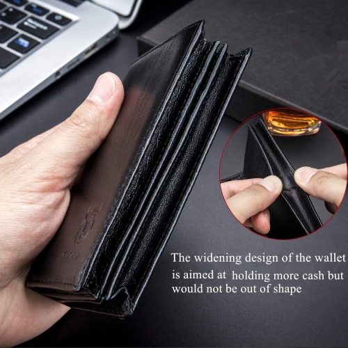 Classier Bullcaptain Large Capacity Genuine Leather Bifold Wallet/Credit Card Holder for Men with 15 Card Slots QB-027