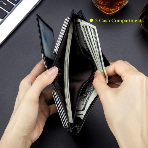Classier Bullcaptain Large Capacity Genuine Leather Bifold Wallet/Credit Card Holder for Men with 15 Card Slots QB-027