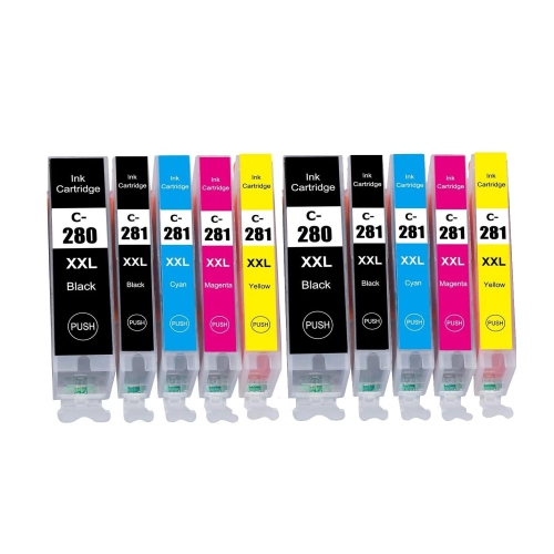 TONER4U  - 10 Ink (2Set) Compatible Pgi-280Xxl Cli-281Xxl Ink Cartridge Extra High Yield (2Pb/2Bk/2C/2M/2Y) for Canon Printer Pgi280Xxl, Cli281Xxl