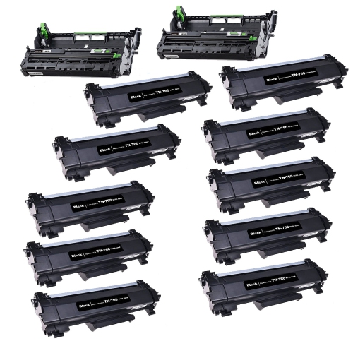 toner4U - 12 pack Compatible fit For Brother TN-760,DR-730,DCP-L2550DW,HL-L2350DW,HL-L2370DW,HL-L2370DWXL