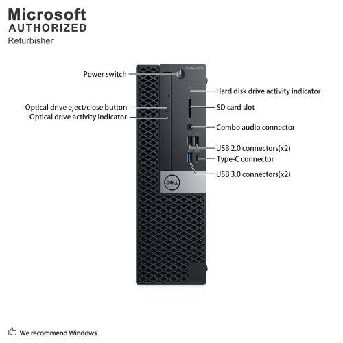 Refurbished - Dell OptiPlex 5070 SFF, Intel Six Core i5 9500 up to 4.4 GHz, 16 GB DDR4 RAM, 512 GB SSD, Windows 10 Pro 64 Bit (EN/FR/ES)