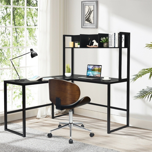 Costway 55'' L-Shaped Desk Corner Computer Desk w/Hutch Black