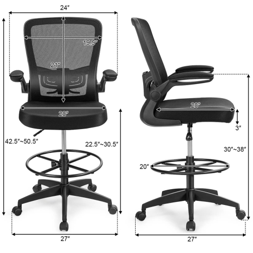 Grande chaise de bureau hauteur réglable avec support lombaire retourner les bras