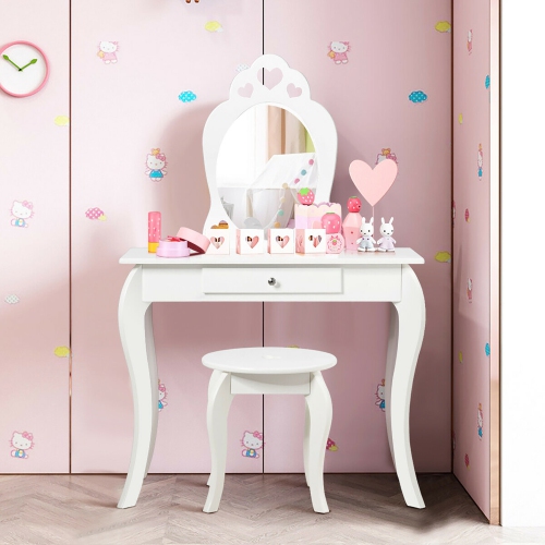 Costway Kids Vanity Set Princess Makeup Dressing Play Table Set W/Mirror