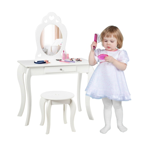 Costway Kids Vanity Set Princess Makeup Dressing Play Table Set W/Mirror