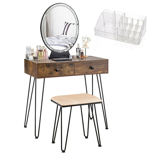 COSTWAY  Vanity Makeup Dressing Table W/ 3 Lighting Modes Mirror Touch Switch