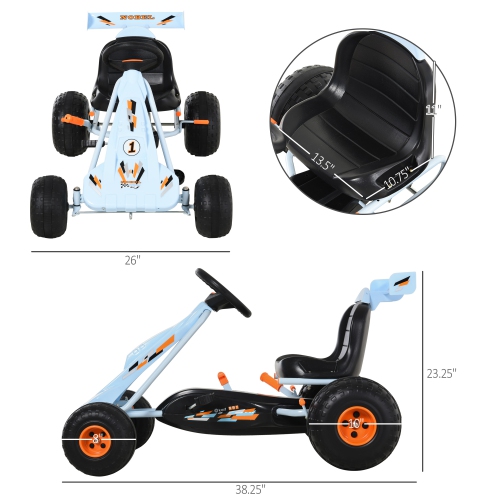 Aosom Pedal Powered Kids Go Kart Children 4 Wheel Ride on Car Cute Style with Adjustable Seat, Handbrake and Shift Lever Outdoor Racer Pedal Car for