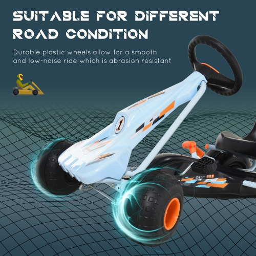 Aosom Pedal Powered Kids Go Kart Children 4 Wheel Ride on Car Cute Style with Adjustable Seat, Handbrake and Shift Lever Outdoor Racer Pedal Car for