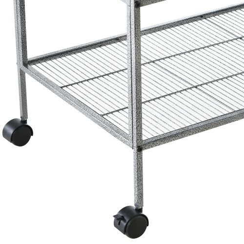 PawHut 40"H Divided Breeder Bird Cage with Rolling Stand Removable Metal Tray, Storage Shelf, Wood Perch, and Food Container, Dark Grey