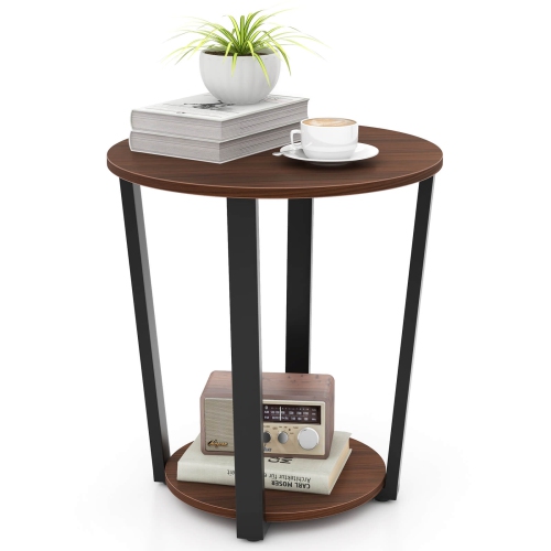 COSTWAY  Industrial End Table Sofa Side Table Nightstand With Storage Shelf & Metal Frame