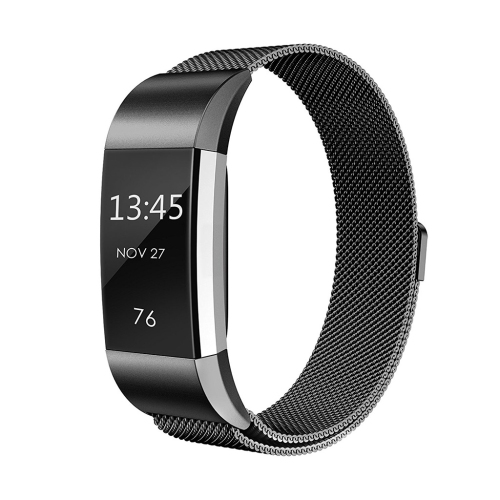 StrapsCo Stainless Steel Milanese Mesh Loop Strap for Fitbit Charge 2 - Short-Medium - Black