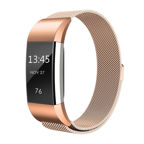StrapsCo Stainless Steel Milanese Mesh Loop Strap for Fitbit Charge 2 - Medium-Long - Rose Gold