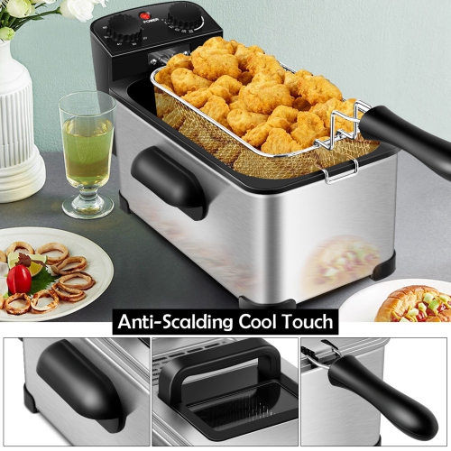Costway 3.2 Quart Electric Deep Fryer 1700W Stainless Steel Timer Frying Basket