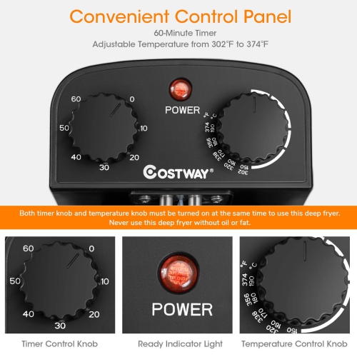 Costway 3.2 Quart Electric Deep Fryer 1700W Stainless Steel Timer Frying Basket