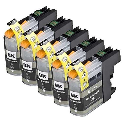 5 Pack Compatible Brother LC101 , LC103 , LC105 5 Black for use with Brother DCP-J152W, MFC-J245, MFC-J285DW,