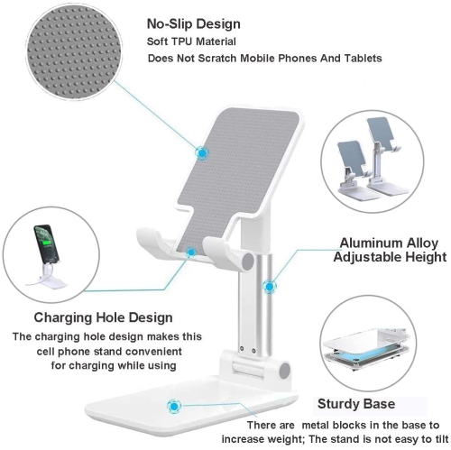 Support réglable pour téléphone cellulaire, Support de tablette pliable Cleanedt pour téléphone mobile pour bureau compatible avec iPhone/Samsung