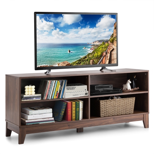 Costway 58 Modern Wood Tv Stand, Media Console With Shelves