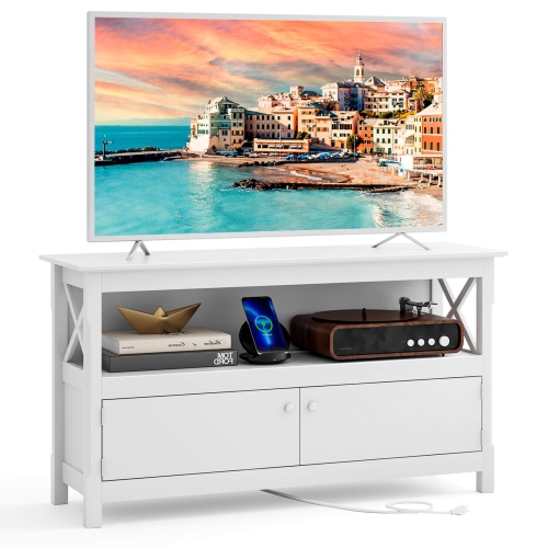 COSTWAY  Tv Cabinet Freestanding Wooden Console Media Entertainment Center Living Room