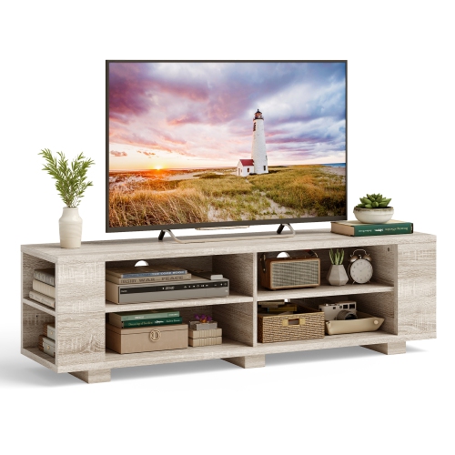 Costway 59'' Wood TV Stand Console Storage Media Center Entertainment Adjustable Shelf
