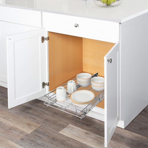 Heavy Duty Slide Out Cabinet Organizer - Pull Out Under Cabinet, Chrome, 21" x 14" x 4" - SortWise®