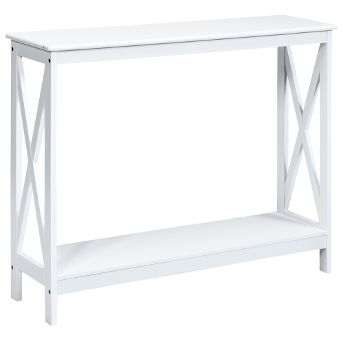 Costway 2-Tier Console Table x-Design Bookshelf Sofa Side Accent Table w/Shelf