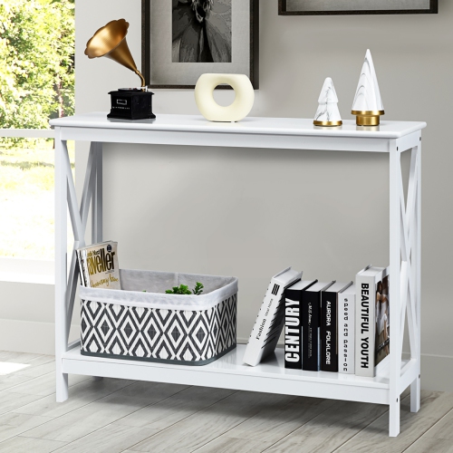 Costway 2-Tier Console Table x-Design Bookshelf Sofa Side Accent Table w/Shelf