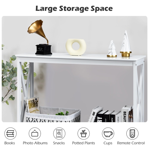 Costway 2-Tier Console Table x-Design Bookshelf Sofa Side Accent Table w/Shelf