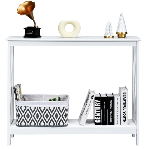 Costway 2-Tier Console Table x-Design Bookshelf Sofa Side Accent Table w/Shelf