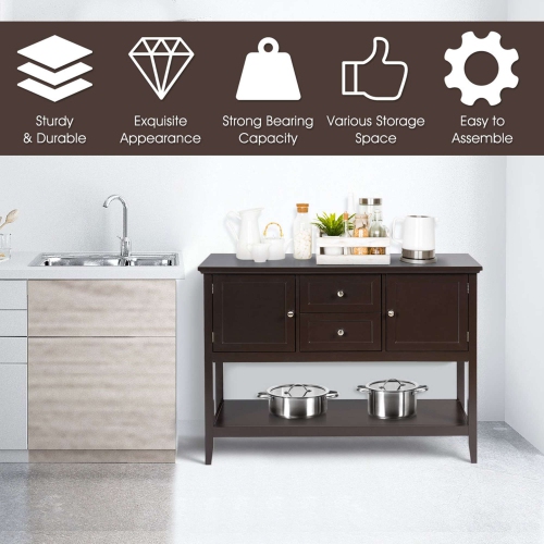 Costway Sideboard Buffet Table Wooden Console Table w/ Drawers & Storage Cabinets