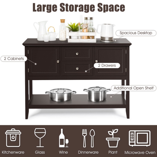 Costway Sideboard Buffet Table Wooden Console Table w/ Drawers & Storage Cabinets