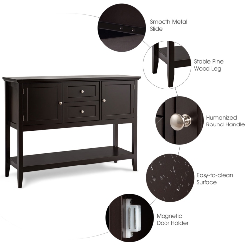 Costway Sideboard Buffet Table Wooden Console Table w/ Drawers & Storage Cabinets