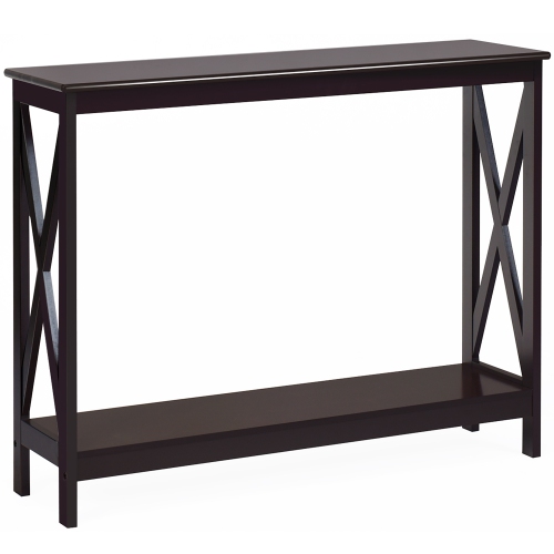 Costway 2-Tier Console Table x-Design Bookshelf Sofa Side Accent Table w/Shelf