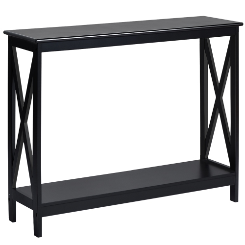 Costway 2 Tier Console Table X Design Bookshelf Sofa Side Accent Table W Shelf White Black Espresso Wood Grain Best Buy Canada