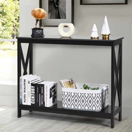 Costway 2-Tier Console Table x-Design Bookshelf Sofa Side Accent Table w/Shelf