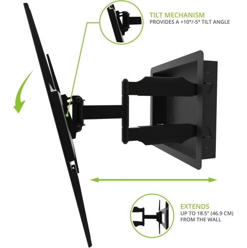 Kanto R300 Recessed In-Wall Full Low Profile Motion TV Mount for 32" - 55" TVs