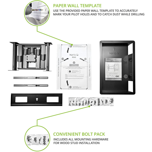 Kanto R500 Recessed In-Wall Low Profile Full Motion TV Mount for 46" - 80" TVs - Extends 27.6"