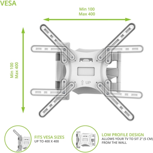 Kanto M300W Full Motion TV Wall Mount for 26" - 55" TVs - White
