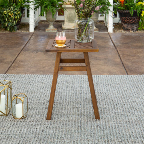 Winmoor Home Transitional Square Outdoor Chevron Side Table - Dark Brown