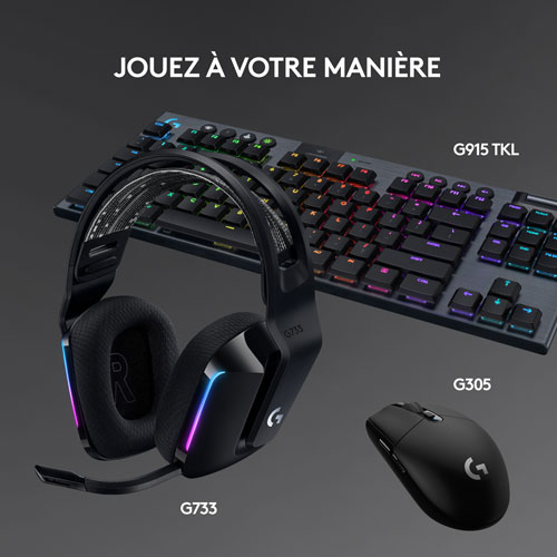 Casque de jeu sans fil RVB LIGHTSPEED G733 de Logitech - Noir