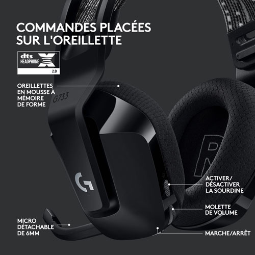 Casque de jeu sans fil RVB LIGHTSPEED G733 de Logitech - Noir