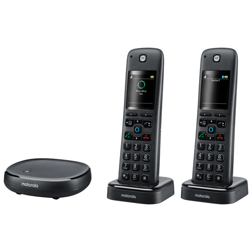 Motorola 2-Handset DECT 6.0 Cordless Phone with Answering Machine & Alexa (AXH02) - Black