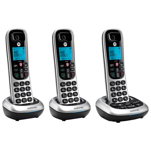 Motorola 3-Handset DECT 6.0 Cordless Phone with Answering Machine - Black/Silver