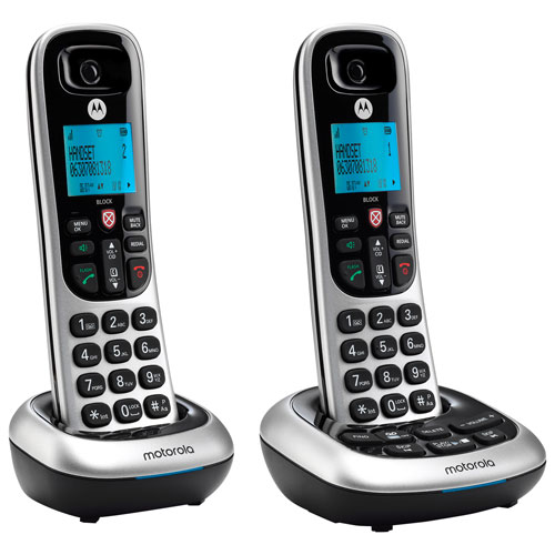 Motorola 2-Handset DECT 6.0 Cordless Phone with Answering Machine - Black/Silver